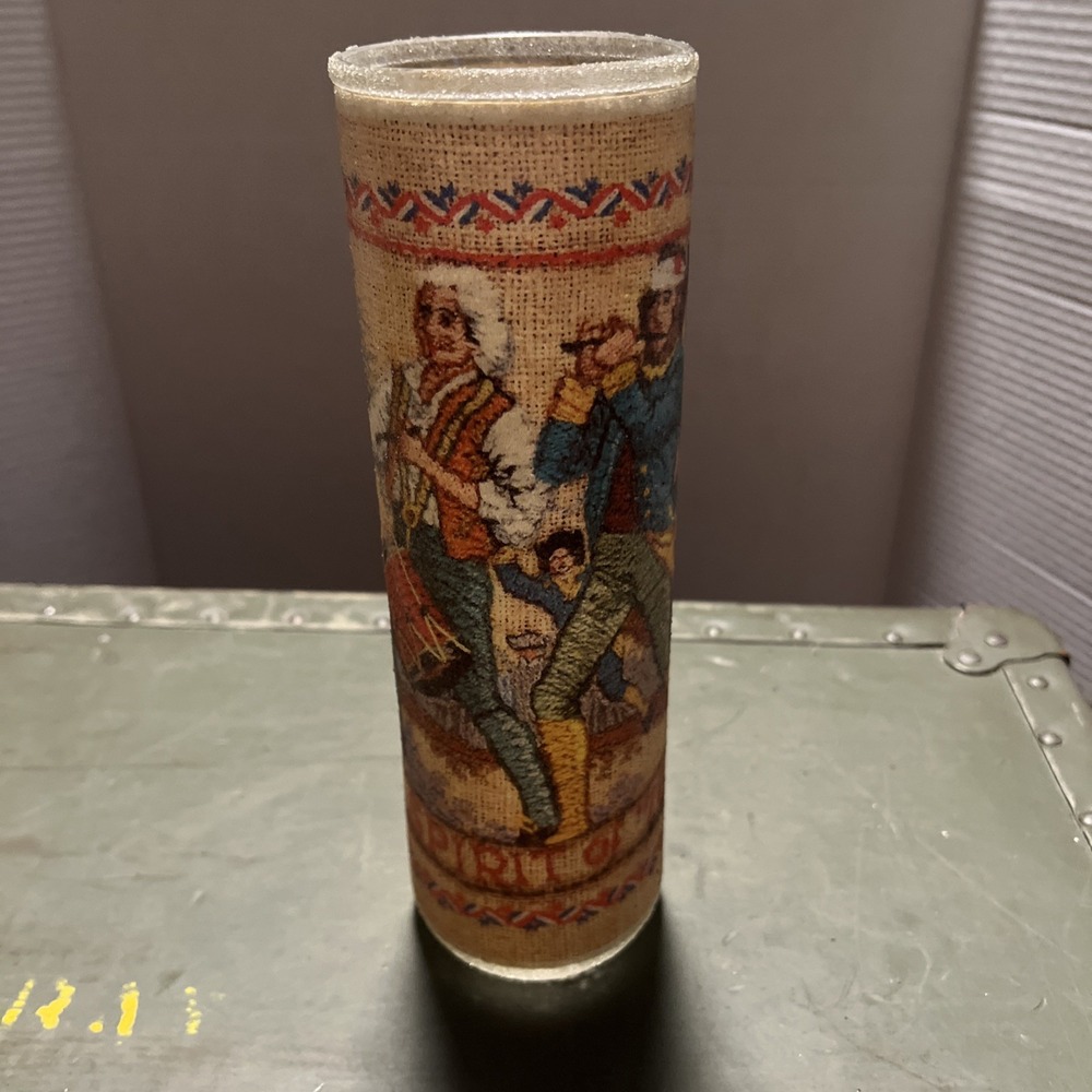 Vintage "Spirit of '76"Soldiers Frosted Sugar Coated Glass Candle Holder
